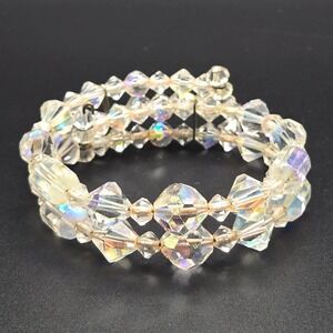 Sparkly Crystal Memory Coil‎ Bracelet Aurora Borealis AB Beads Stretchy Bangle